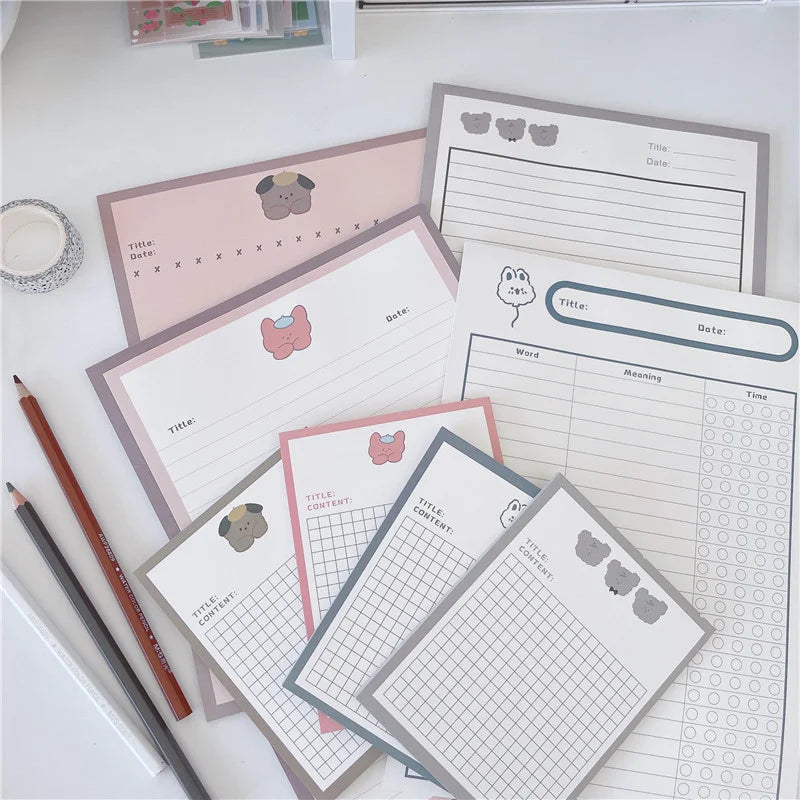 Cartoon Cute Rabbit Bear Memo Pad B5 Student Class Note Diy Learning Word Book Creative Notebook Diary 30 Sheets Kpop Stationery