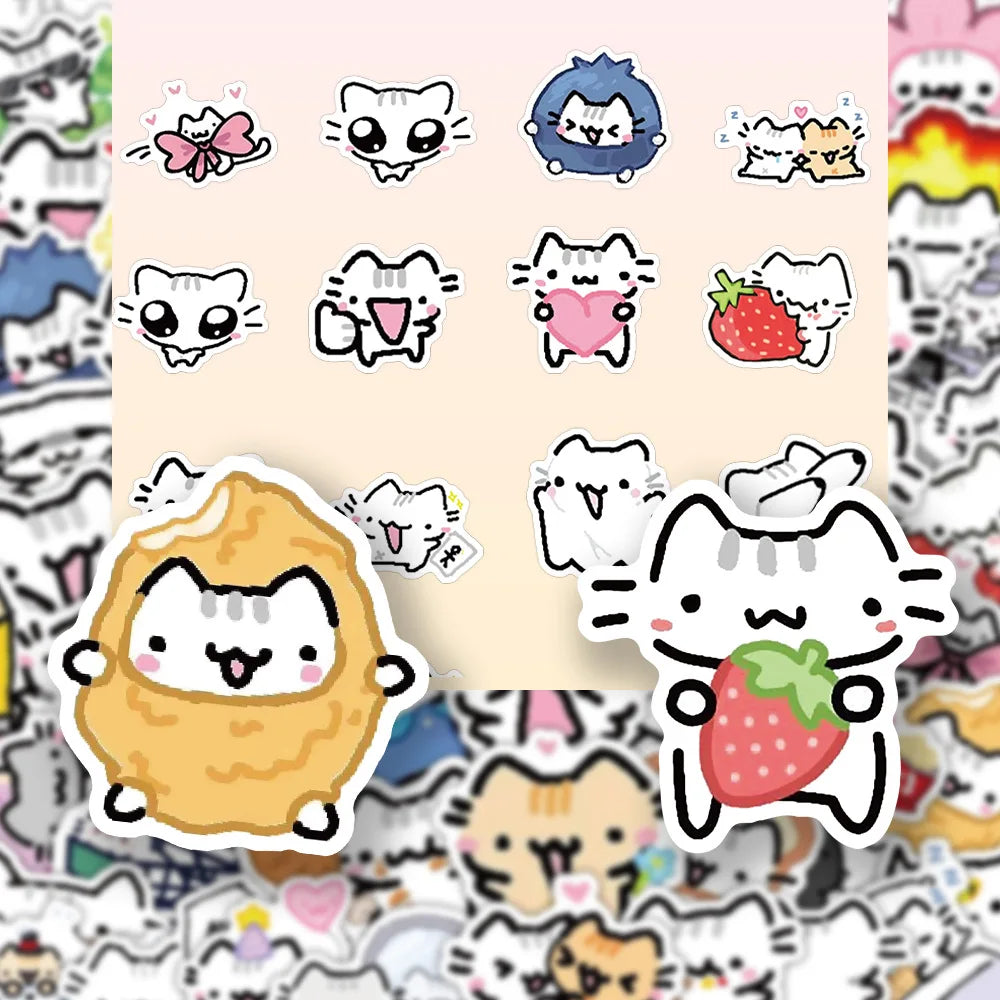 10/30/72PCS Line kitten Daily Graffiti Sticker Cute Cat Cartoon Decal For Laptop Phone Guitar Cup Skateboard Waterproof Sticker