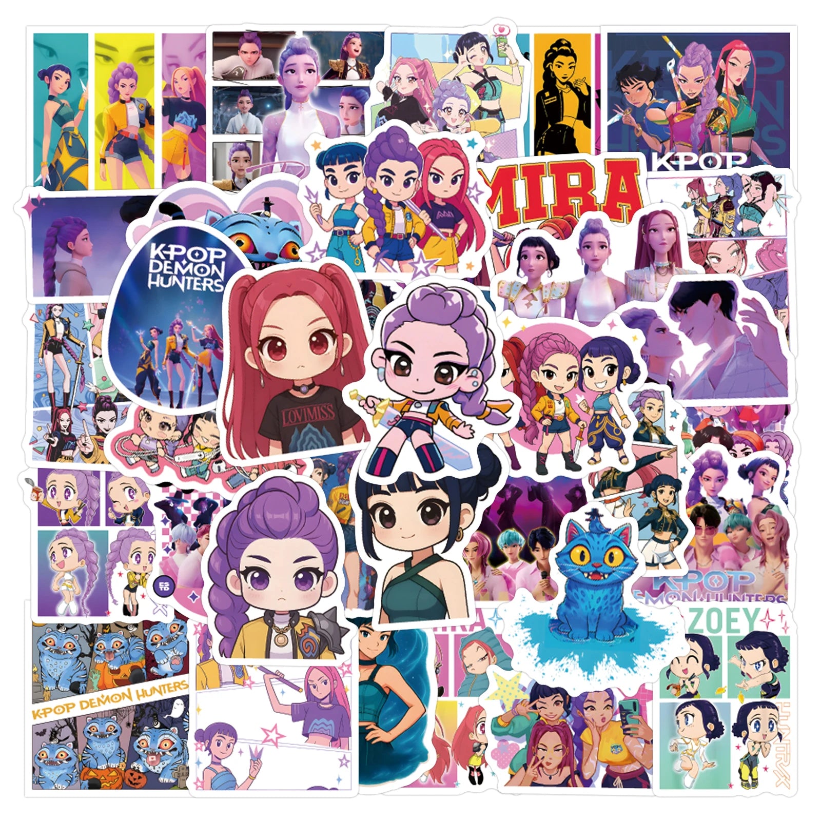 56Pcs  New Anime KPop Demon Hunters Stickers DIY Stickers Scrapbooking Phone Luggage Skateboard Waterproof Decal