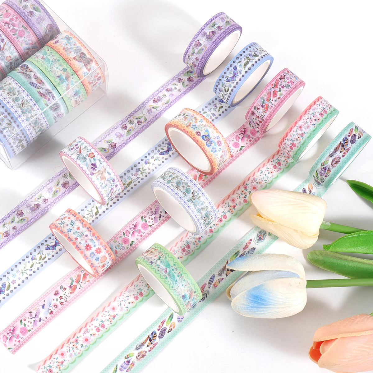 10 Rolls Fine washi tape， Creative Handmade DIY Decoration Tape with Butterfly Plant & Flower Patterns，Fashion decoration items